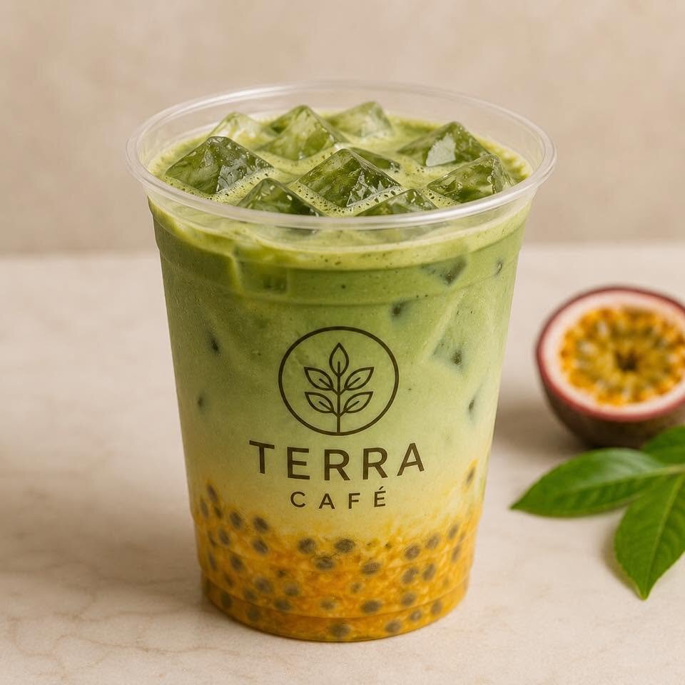 Passion fruit matcha latte